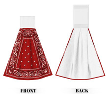 Czerwone ręczniki do rąk typu bandana z pętelką na rzep, aksamit koralowy,