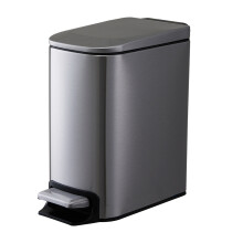 6L Brushed Stainless Steel Pedal Trash Can Soft Close Lid Narrow Rectangular Waste Bin for Bathroom Kitchen Hotel