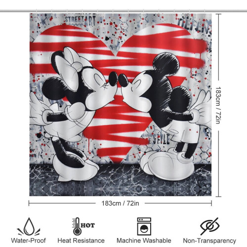 Ensemble rideau de douche Mickey avec tapis de bain antidérapant et 1