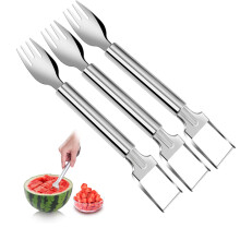 YiFudd Rostfritt Stål Skär Vattenmelon Skärare Multifunktionell Vattenmelongaffel Skär Melon Klyvare Skär Block Skär Melon Verktyg Fruktgaffel
