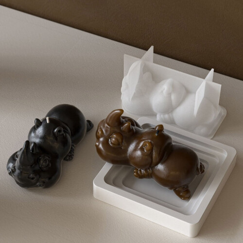 Molde de silicone 3D para resina epóxi com crocodilo e rinoceronte. 1