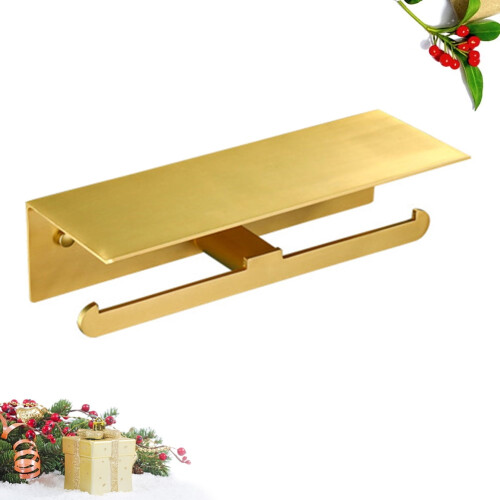 Porte-rouleau double en aluminium brossé doré, fixation murale 2