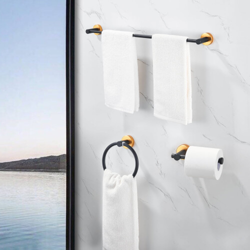 Ensemble de 3 accessoires de salle de bain en aluminium noir et or spatial 2