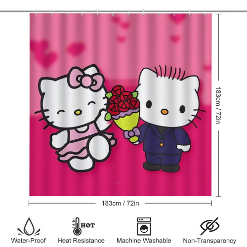 Ensemble rideau de douche Hello Kitty avec tapis de bain antidérapant et 1