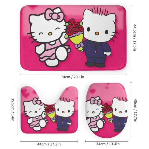 Ensemble rideau de douche Hello Kitty avec tapis de bain antidérapant et 2