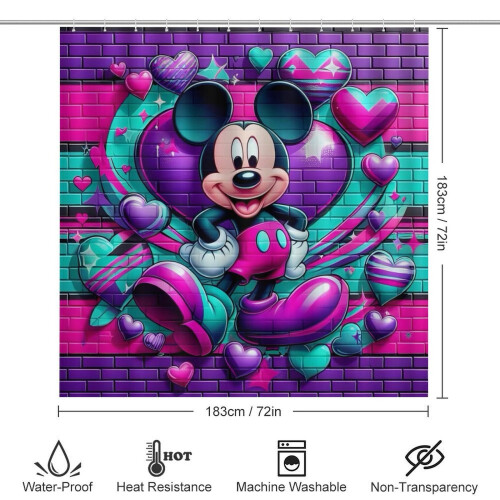 Ensemble rideau de douche Mickey avec tapis de bain antidérapant et 1