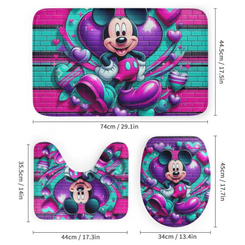 Ensemble rideau de douche Mickey avec tapis de bain antidérapant et 2