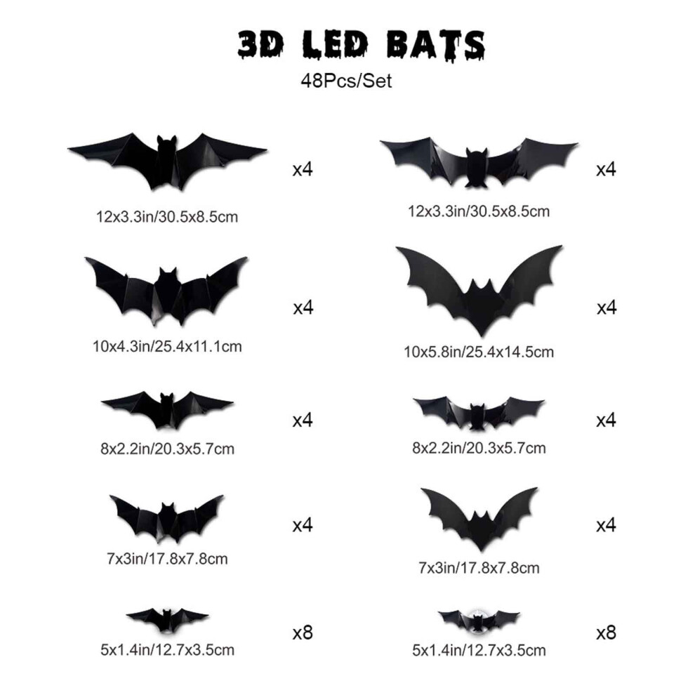 Halloween Led Bat Night Light Pvc Wall Stickers 12/24/48/60 9314556641268