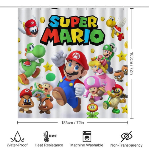 Mario douchegordijnset met antislipmat en badmat 1