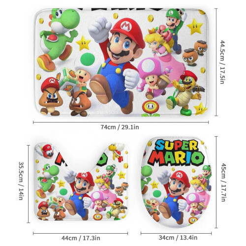Mario douchegordijnset met antislipmat en badmat 2