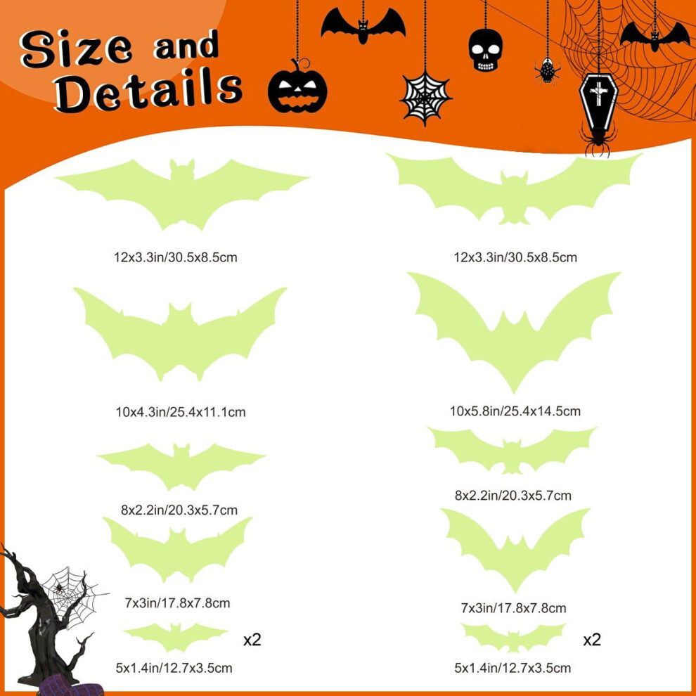 Glow-In-The-Dark Bat Stickers Green Red Halloween 3D Wall 9314556641305
