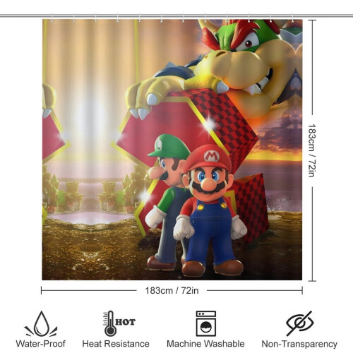 Σετ κουρτίνας μπάνιου Mario με αντιολισθητικά χαλιά και πατάκι μπάνιου 1