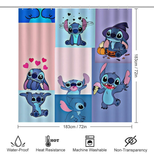 Σετ κουρτινών μπάνιου Stitch Family, μαύρο, 72x72 ίντσες, 4 τεμάχια 1