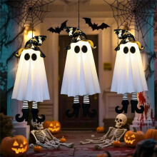 3PCS Halloween Hanging Ghosts Halloween Decorations Outdoor Hanging with Witch Hat for Yard Patio Garden