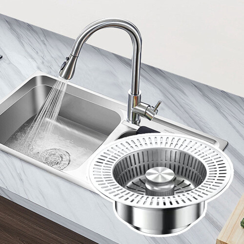 Crépine d'évier de cuisine en acier inoxydable 3 en 1 1