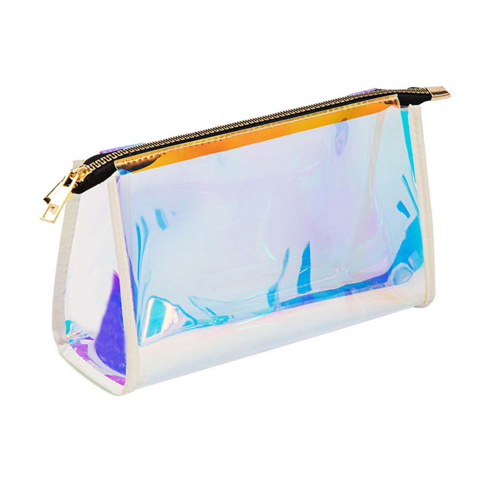 Transparent PVC cosmetic bag with zipper and handle strap,