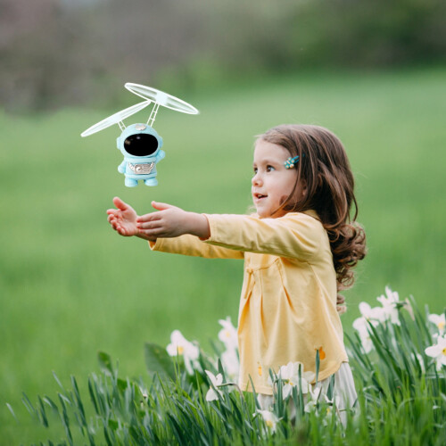Blue Astronaut Hovering Helicopter Toy with LED and 2