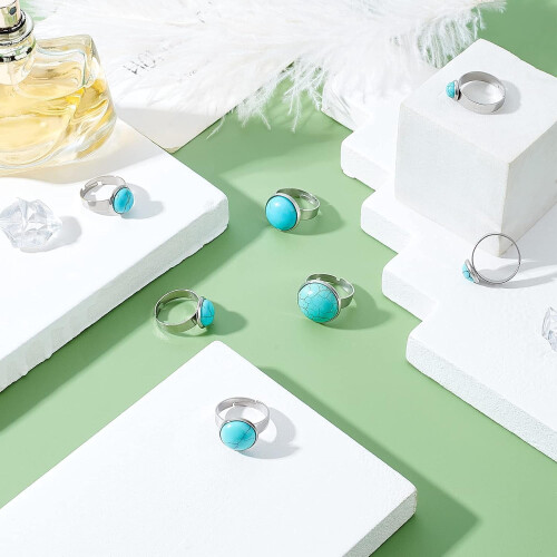 Adjustable Ring Making Kit with Turquoise Cabochons 24pcs 2