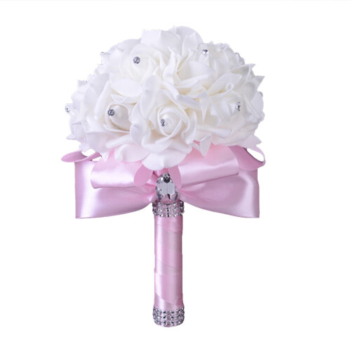Ramo de rosas de cristal de seda artificial para bodas y 1