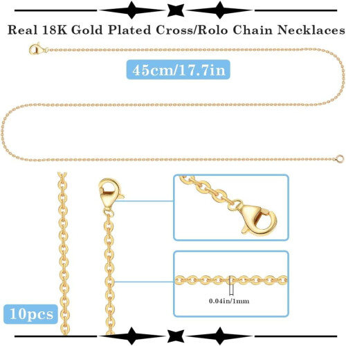 Brass Cable Chain Necklace Set 10 pcs 45 cm 1 mm 1