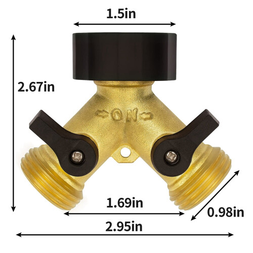 Divisor de mangueira de latão de 2 vias, 3/4 polegadas, pacote com 1 unidade 1