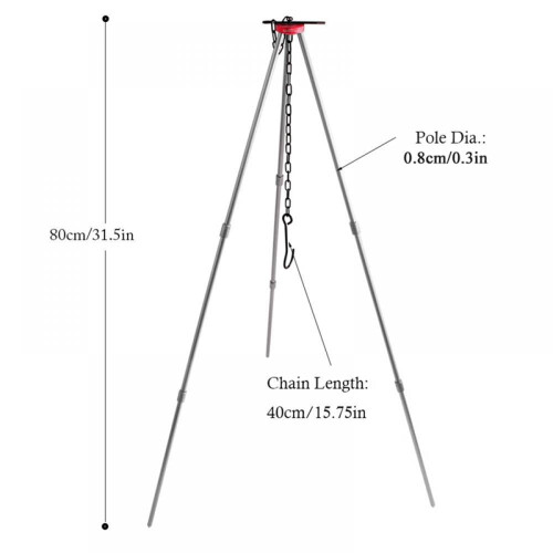 Cast Iron Camping Tripod Outdoor Campfire Cooking Silver 1