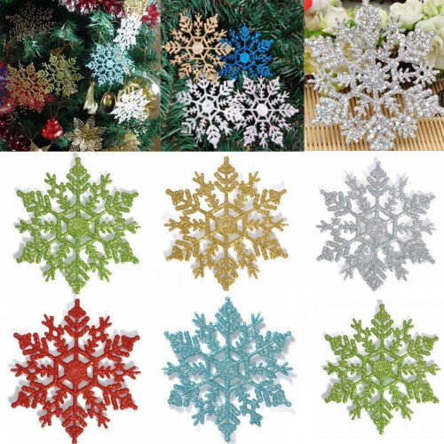 Enfeites de Floco de Neve de Plástico com Glitter - 12 peças 2