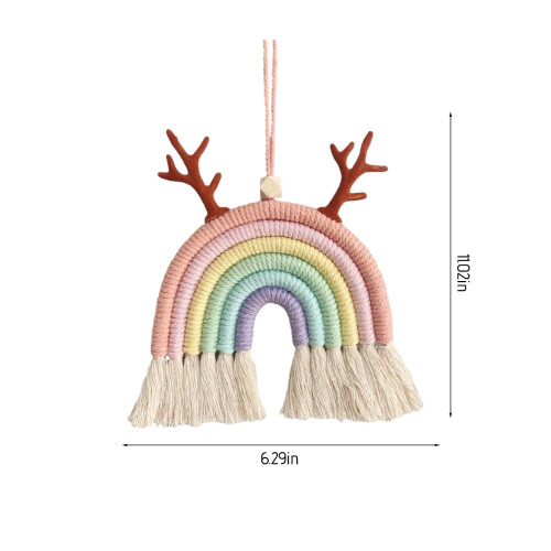 Décoration murale bohème en macramé à pompons multicolores 2