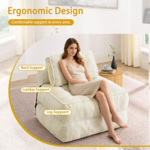 Sofá de suelo plegable de pana beige ultrasuave, sillón reclinable convertible ajustable y cama tipo lounge para el hogar