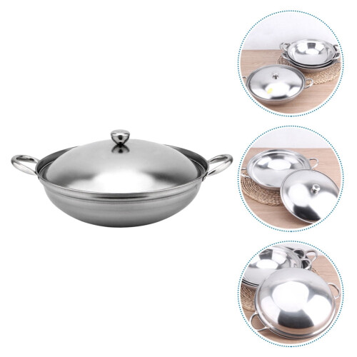 Stainless Steel Wok Pan with Lid and Handle 2