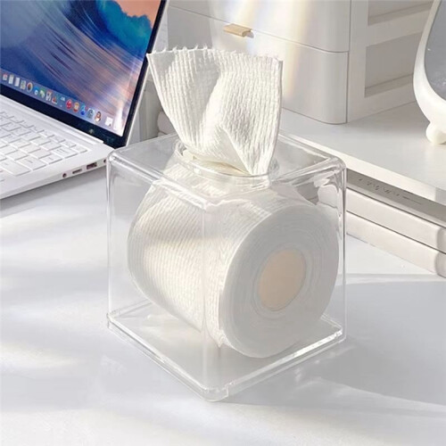 1pc Transparent Tissue Box Tabletop Bathroom Roll Paper Container Kitchen Home Use 1