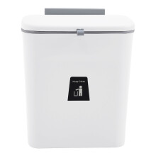 9L White Plastic Hanging Kitchen Trash Can Sliding Lid with Garbage Bag Fixing Ring Wall Mount Waste Bin for Cabinet Bathroom