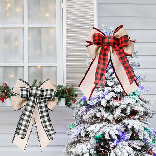 Weihnachtskranz mit Büffelkaromuster, Jute-Schleife, 2 Stück 1