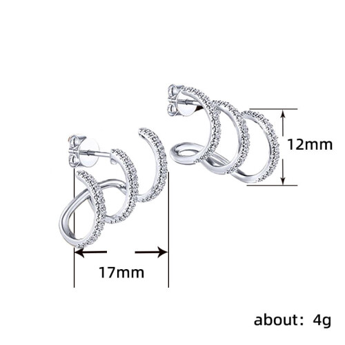 Orecchini a tre griffe con linea curva, unisex, 1 paio 2