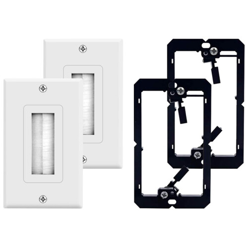 2-Pack Brush Wall Plate with Single Gang Low Voltage Mounting Bracket Cable Pass Through Insert for Speaker Wire 1