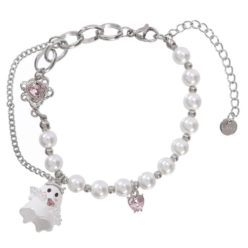 Halloween ghost beaded pearl bracelet with crystals 1