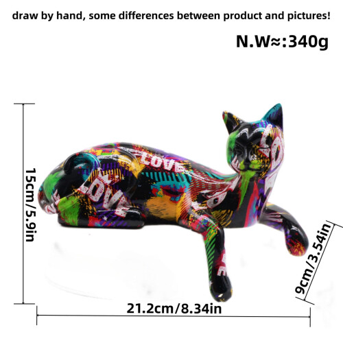 Sculpture de chat graffiti, statue décorative pour étagère 1