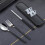 Portable Cutlery Set Reusable Black 4-Piece 6
