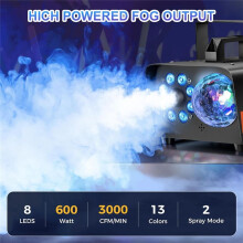 Smoke Machine Fog Machine with Disco Lights with 13 Colorful LED Lights Wireless Remote Control for Parties EU Plug