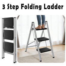 3 Step Ladder, Portable Folding Step Stool Heavy Duty Steel Step Ladder, Easy to Store for Home, Kitchen, Gardening, Garage