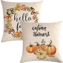 Ensemble de 2 housses de coussin citrouille d'automne, coussin décoratif couronne de récolte, coussins décoratifs style ferme « Bonjour