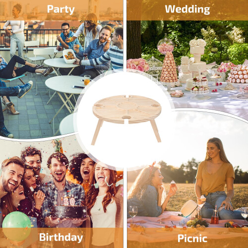 Wooden Picnic Dining Table Portable Round Mesh Roll 1