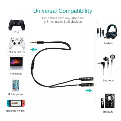 Prettyui 3,5 mm headsetadapterkabel 30 cm Y-splitter 1