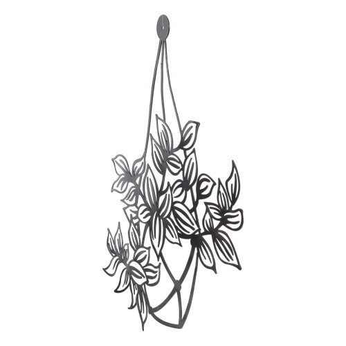 Silhouette de fleurs en fer forgé, sculpture murale décorative, bordure noire.