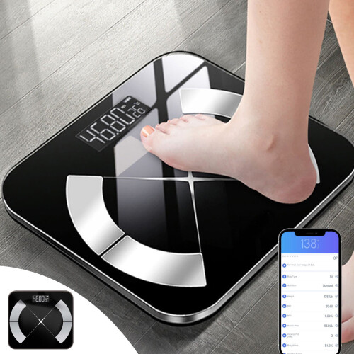Smart Scale LCD Bluetooth Rechargeable Black 10.2x10.2 inch