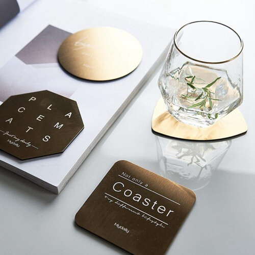 Ensemble de 4 sous-verres en acier inoxydable plaqué or 1