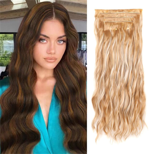 Set de 4 piezas de extensiones de cabello largo rizado para mujer 2
