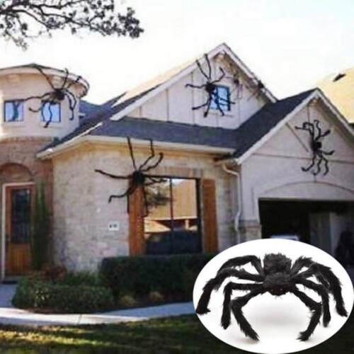 Halloween spider decoration black hairy with red eyes 2