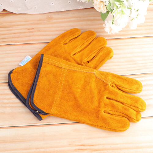 Cowhide Leather Gloves Heat Insulation 1 Pair Orange 2