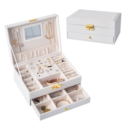 Kiplyki Jewelry Box with Lock and Mirror 2-Layer 2